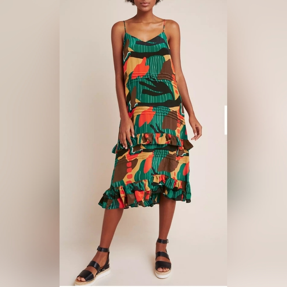 BY ANTHROPOLOGIE DHRUV KAPOOR Tropical Print Midi Dress